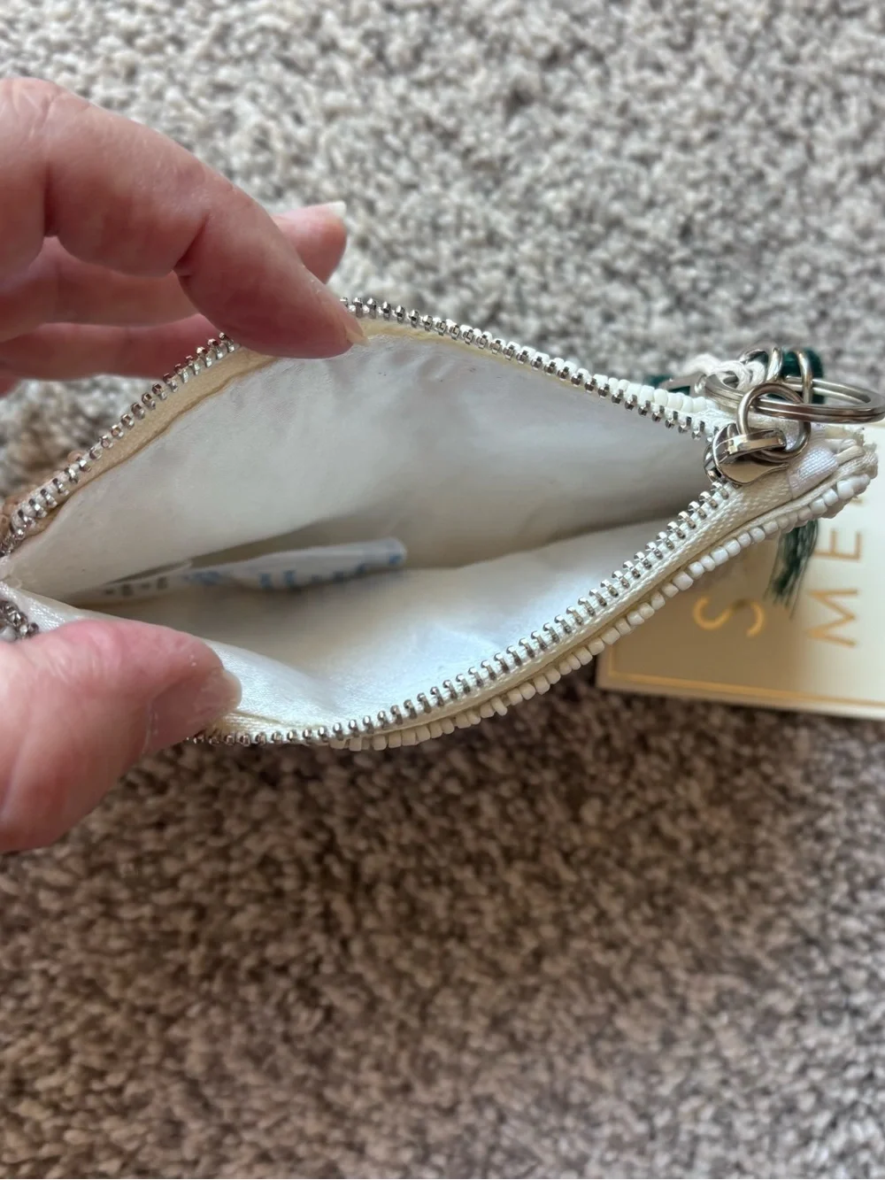 Sol & Mer White Beaded Pickleball Wallet with Green Tassel and Purple